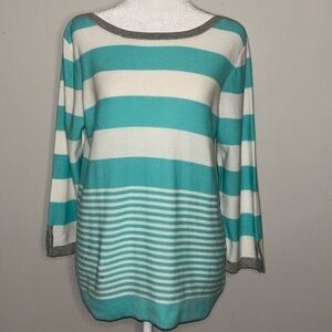 Belford Turquoise and White Striped Top Size Large